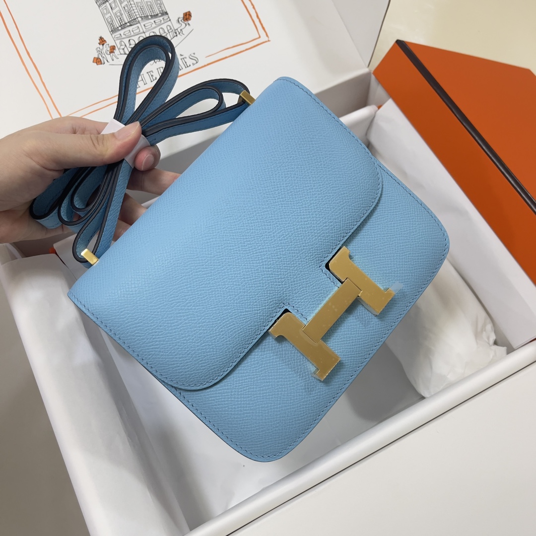 Hermes Constance 24cm Shoulder Bag In Sky Blue Epsom Leather